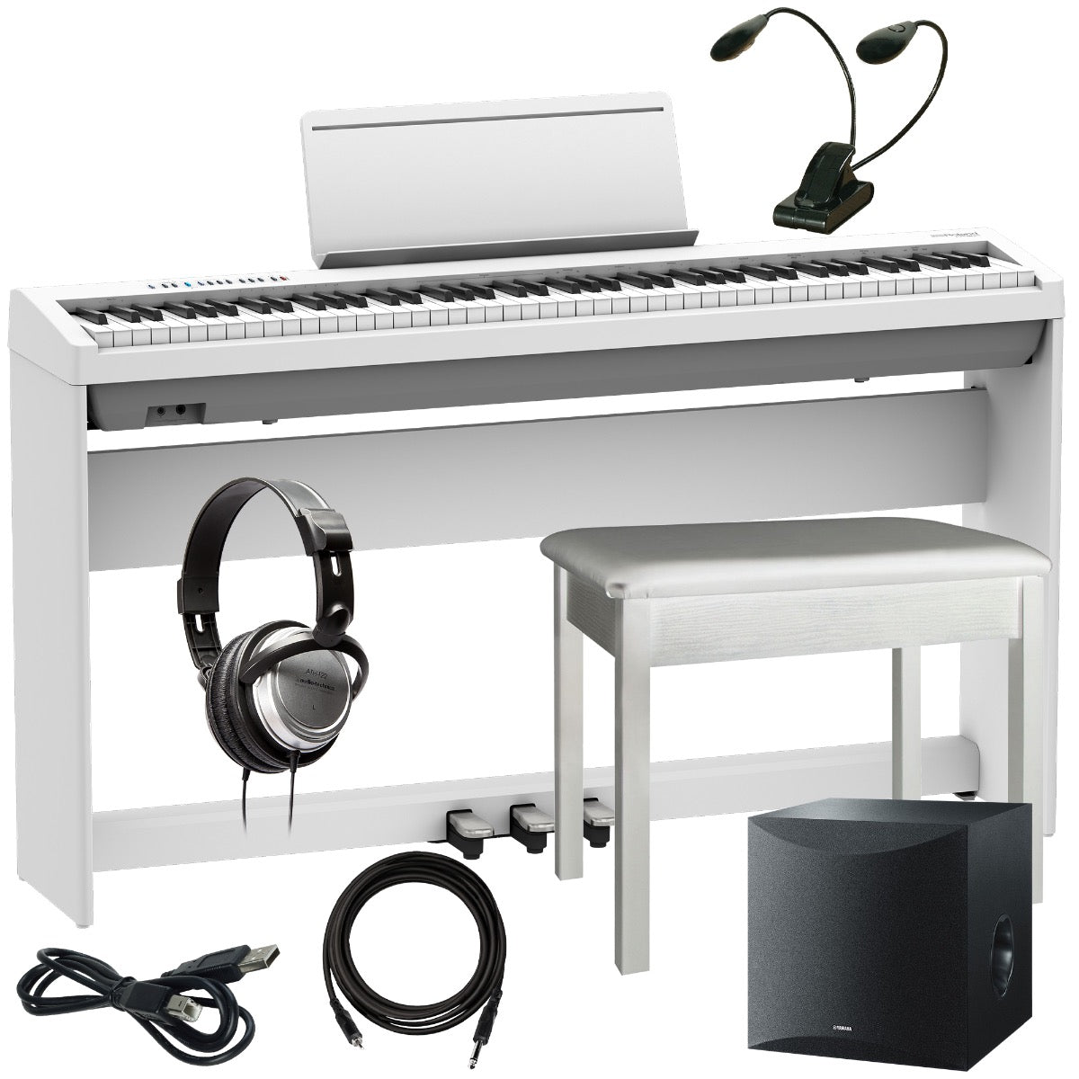 Collage image of the Roland FP-30X Digital Piano - White COMPLETE HOME BUNDLE PLUS bundle