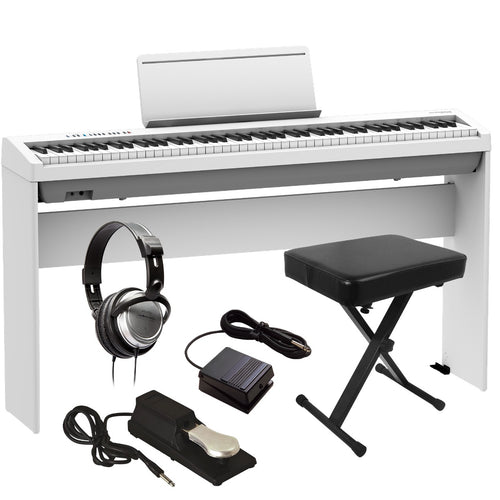 Collage image of the Roland FP-30X Digital Piano - White HOME ESSENTIALS BUNDLE