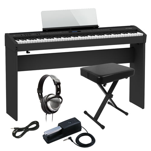 Bundle collage image of Roland FP-60X Digital Piano - Black HOME ESSENTIALS BUNDLE