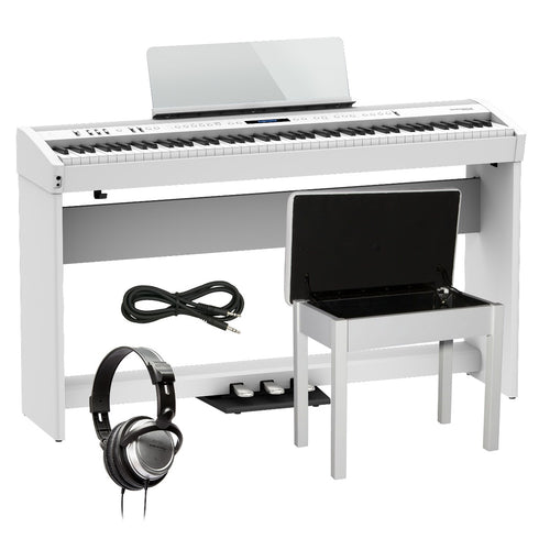 Collage image of the Roland FP-60X Digital Piano - White COMPLETE HOME BUNDLE