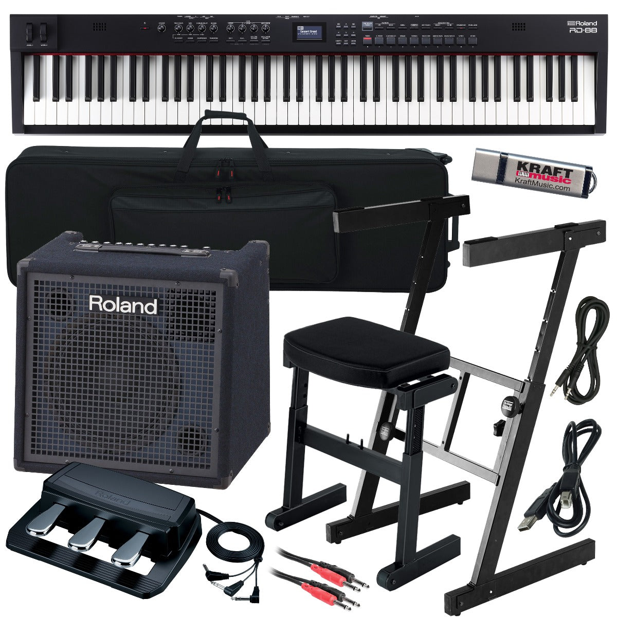 Collage image of the Roland RD-88 Stage Piano COMPLETE STAGE BUNDLE
