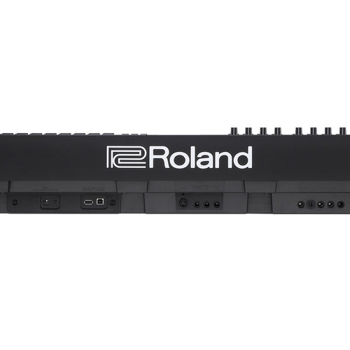 Rear view detail image of Roland RD-88 Stage Piano showing power, audio and data connections