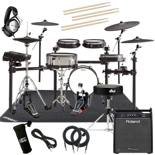 Collage of items in the Roland TD-50K2 V-Drums Electronic Drum Set ULTIMATE DRUM BUNDLE