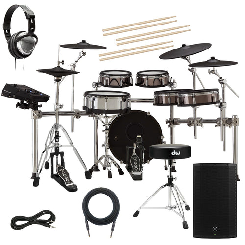 Collage of images in Roland TD-50KV2 V-Drums Electronic Drum Set COMPLETE DRUM BUNDLE