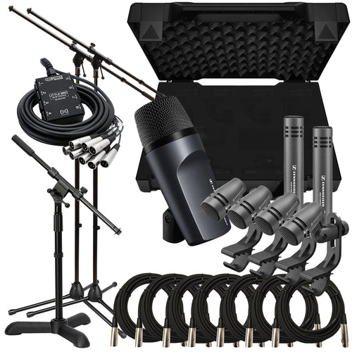 Collage of the components in the Sennheiser Evolution e600 Series Drum Mic Set with Case STAGE RIG bundle