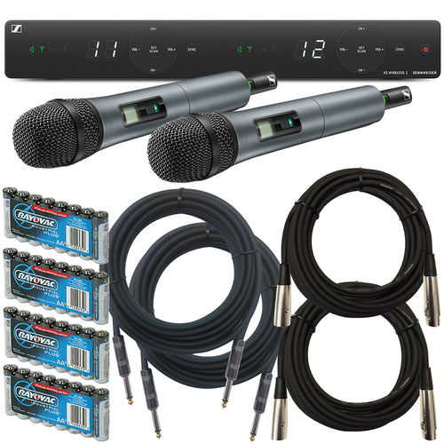 Collage of everything thats included in the Sennheiser XSW 1-825-Dua-A Wireless Vocal Microphone System BONUS PAK