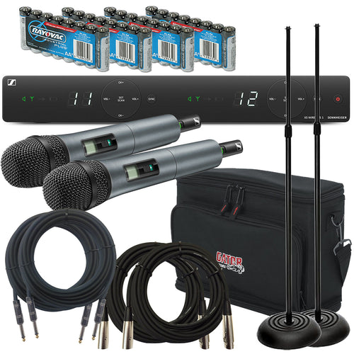 Collage of everything thats included in the Sennheiser XSW 1-825-Dua-A Wireless Vocal Microphone System STAGE RIG