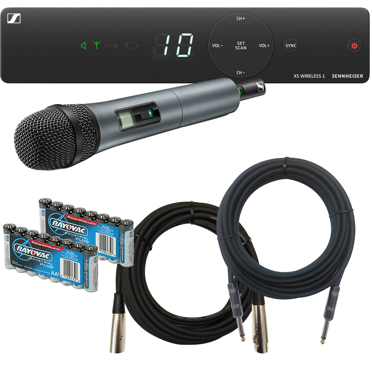 Collage of everything included in the Sennheiser XSW 1-835-A Wireless Vocal Microphone System BONUS PAK