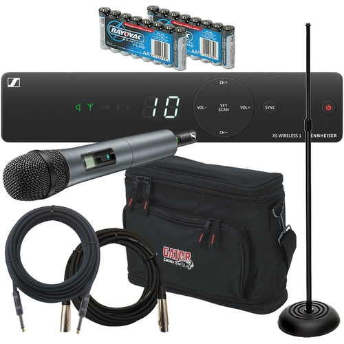 Collage of everything thats included in the Sennheiser XSW 1-835-A Wireless Vocal Microphone System STAGE RIG