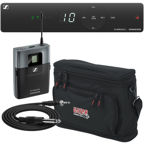 Collage of items included in the Sennheiser XSW 1-CI1-A Wireless Guitar System CARRY BAG KIT
