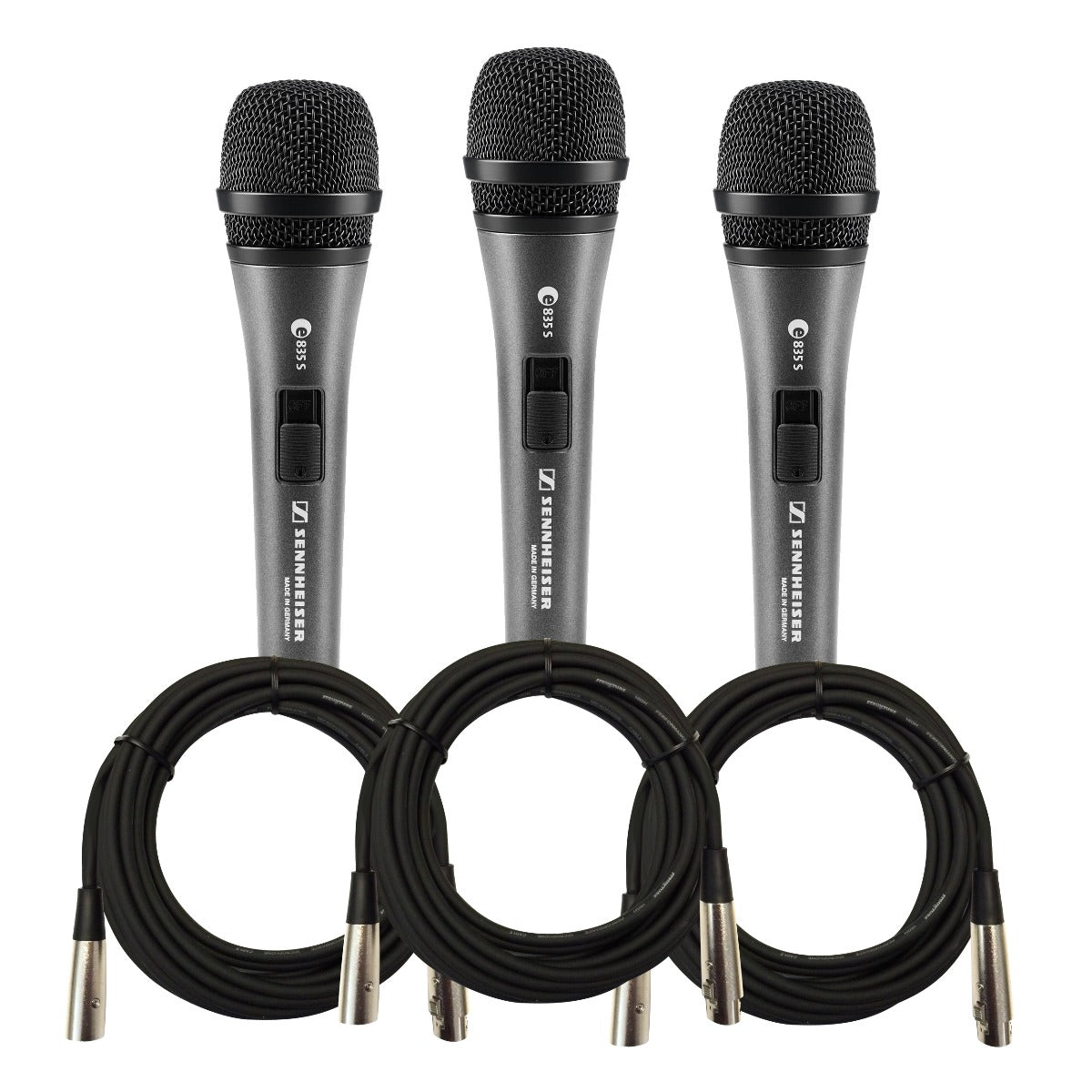 Sennheiser E 835-S Dynamic Vocal Microphone - 3 Pack CABLE KIT