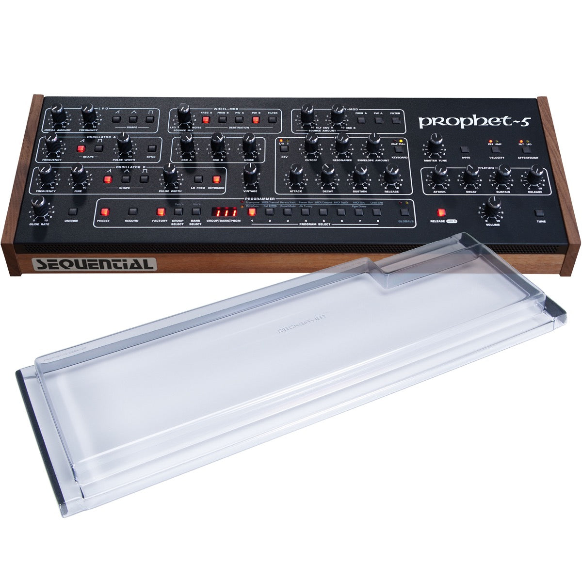 Collage showing components in Sequential Prophet-5 Desktop Analog Synthesizer Module DECKSAVER KIT