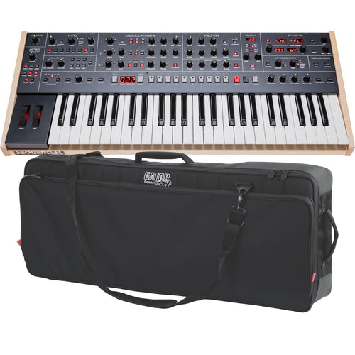 Collage showing components in Sequential Trigon-6 Polyphonic Analog Synthesizer CARRY BAG KIT