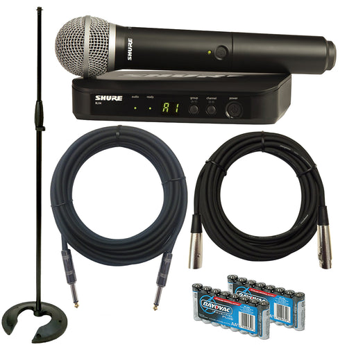 Collage image of the Shure BLX24/PG58-H10 Handheld Wireless Vocal System - H10 Band PERFORMER PAK
