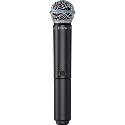 Front view of Shure BLX handheld microphone wireless transmitter with B58A capsule