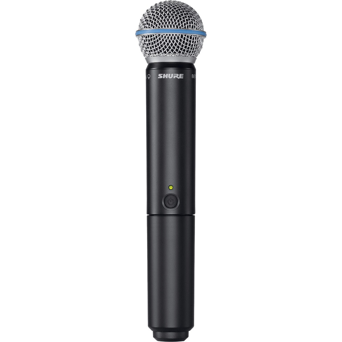 Front view of Shure BLX handheld microphone wireless transmitter with B58A capsule