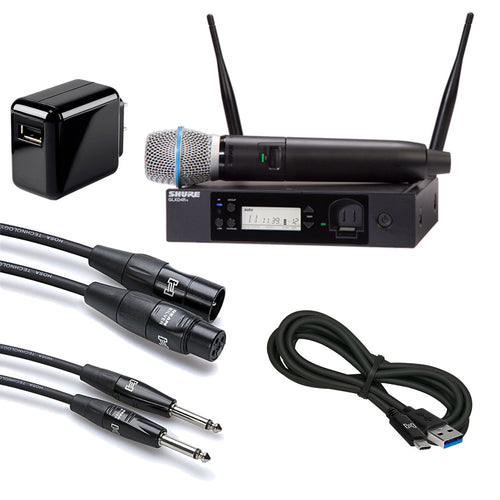 Collage image of the Shure GLXD24R+B87A Vocal rack system with BETA87A microphone CABLE KIT