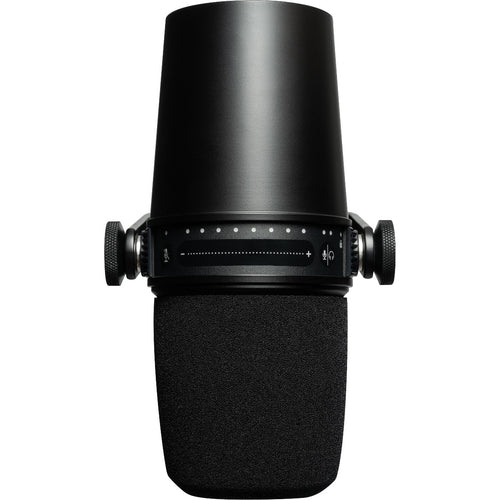 Top view of Shure MV7 Podcast Microphone - Black showing touch control panel