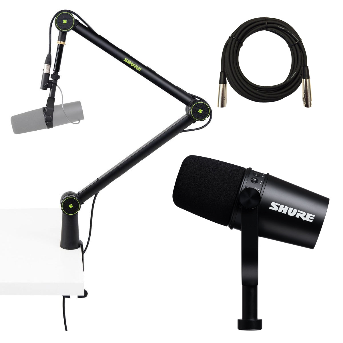 Collage image of the Shure MV7 Podcast Microphone - Black PODAST PAK