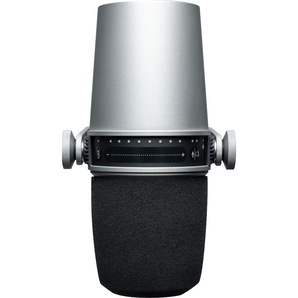 Top view of Shure MV7 Podcast Microphone - Silver showing touch control panel