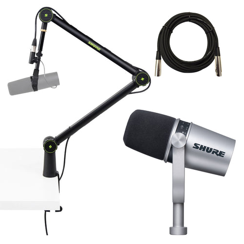 Collage image of the Shure MV7 Podcast Microphone - Silver PODCAST PAK