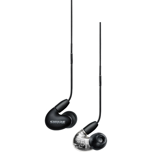 Close up view of Shure AONIC 5 Sound Isolating Earphones - Clear earpieces showing both sides