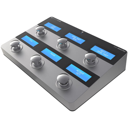 3/4 view of Singular Sound MIDI Maestro 6-Button MIDI Footswitch Controller showing top, front and right side