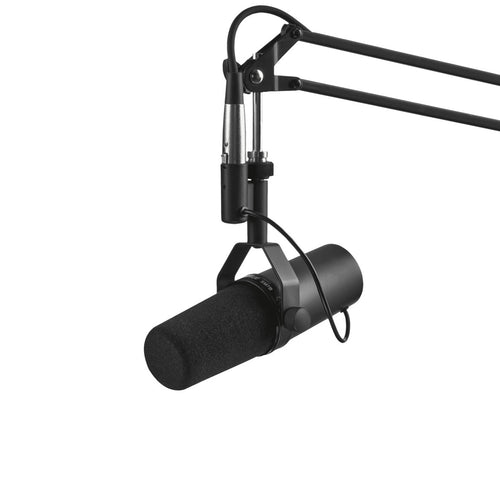 Shure SM7B Dynamic Vocal Microphone on a boom arm
