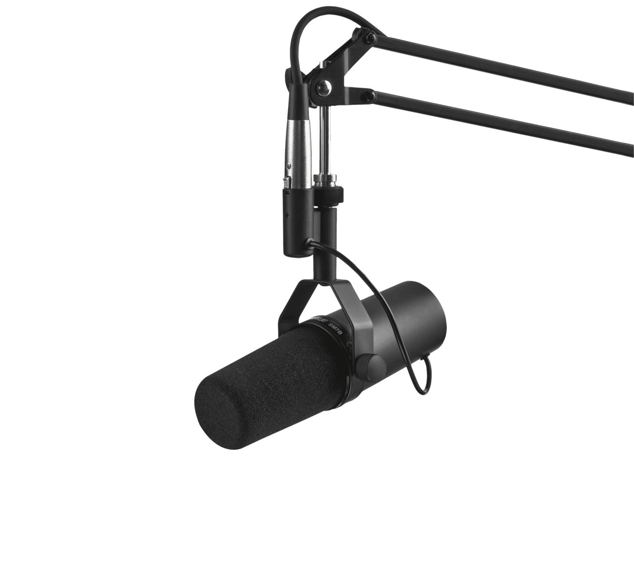 Shure SM7B Dynamic Vocal Microphone on a boom arm