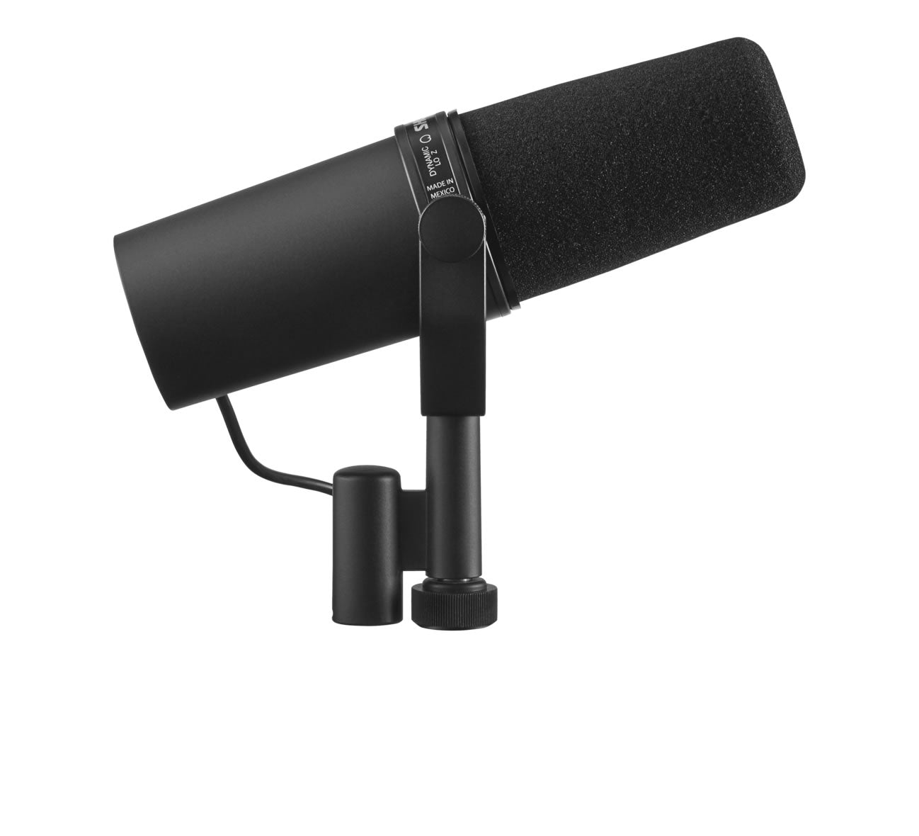 Side view of the Shure SM7B Dynamic Vocal Microphone angled up
