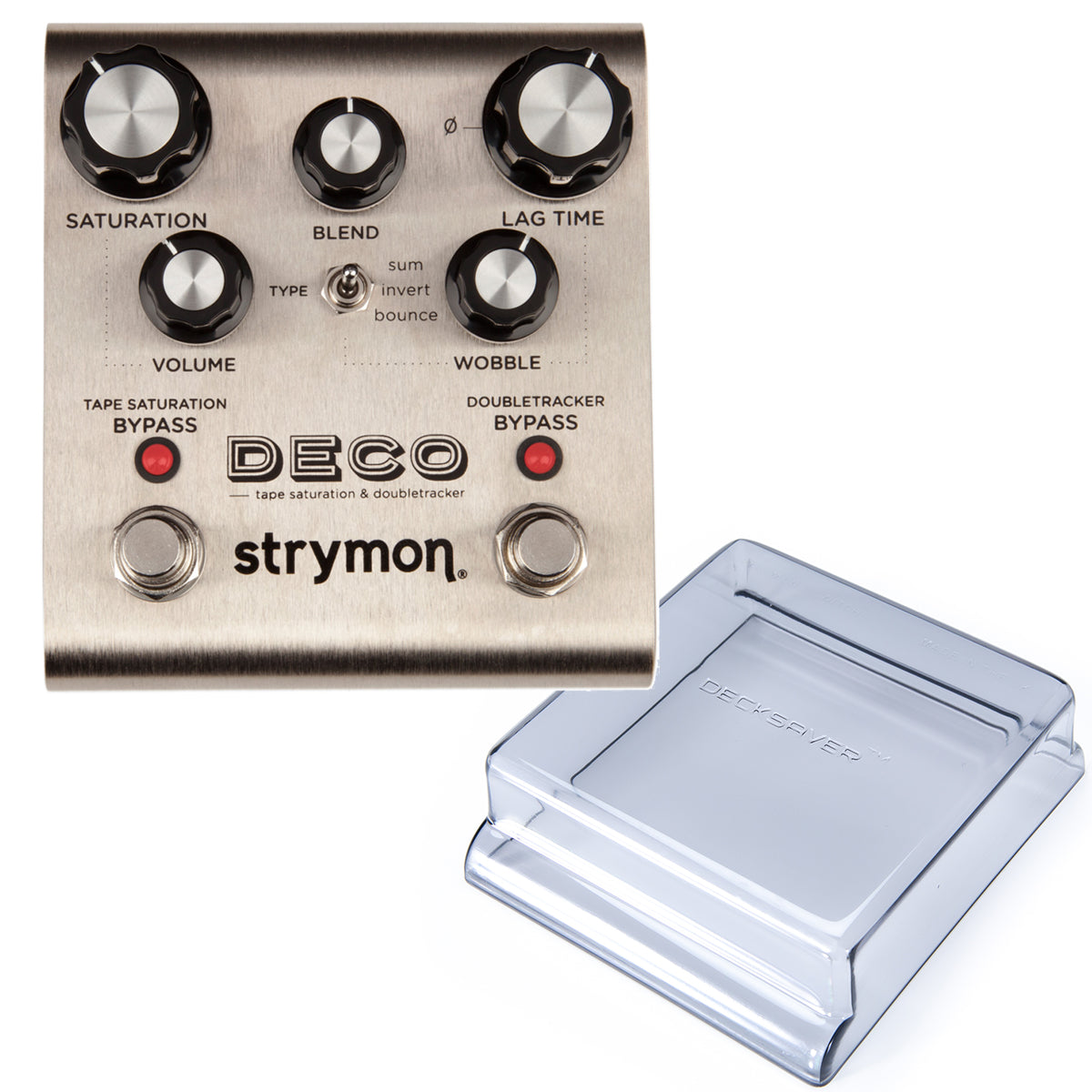 Collage of everything included with the Strymon Deco Tape Saturation and Doubletracker Pedal DECKSAVER KIT