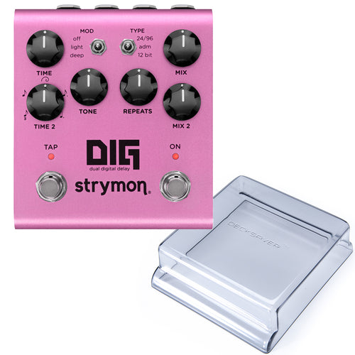 Collage of everything included with the Strymon Dig V2 Dual Digital Delay Pedal DECKSAVER KIT