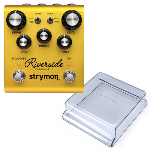 Collage of everything included with the Strymon Riverside Multistage Drive Distortion Pedal DECKSAVER KIT