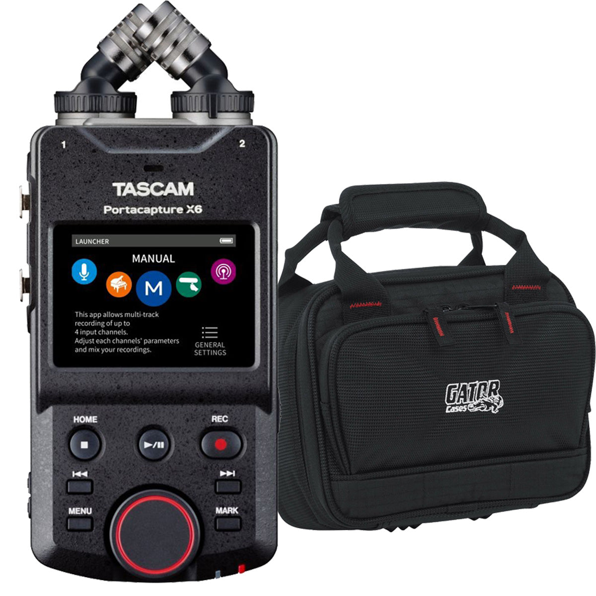 Collage image of the TASCAM Portacapture X6 32bit Portable Recorder CARRY BAG KIT