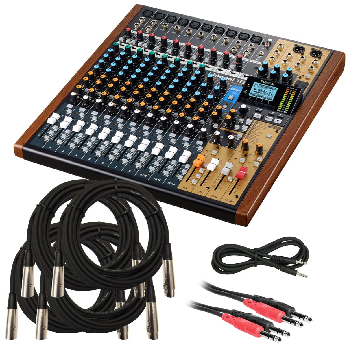 Collage of the components in the Tascam Model 16 Multi-Track Live Recording Console CABLE KIT