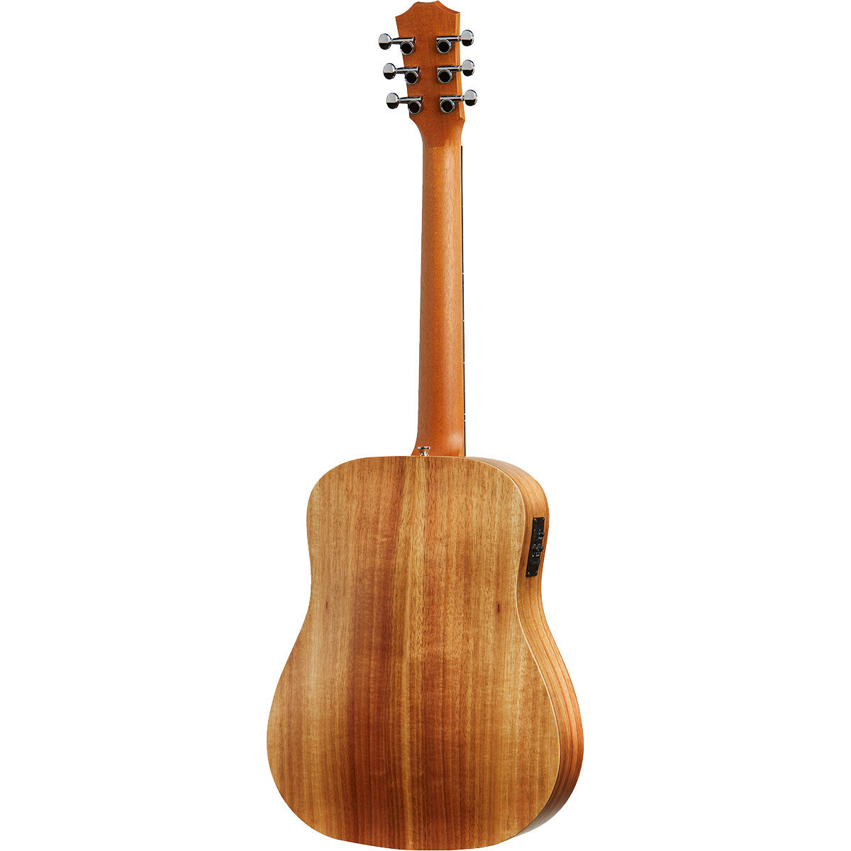 Perspective view of Taylor BTe-Koa Baby Taylor Acoustic-Electric Guitar - Natural showing back and left side