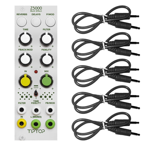 Bundle collage image showing Tiptop Audio Z5000 Multi Effects Module - White Panel BLACK CABLE KIT bundle