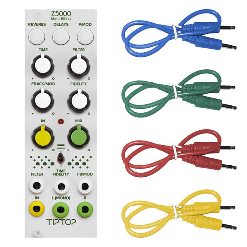 Bundle collage image showing Tiptop Audio Z5000 Multi Effects Module - White Panel COLOR CABLE KIT bundle