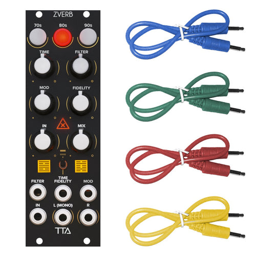 Bundle collage image of Tiptop Audio ZVERB Reverb Effects Module - Black Panel COLOR CABLE KIT bundle