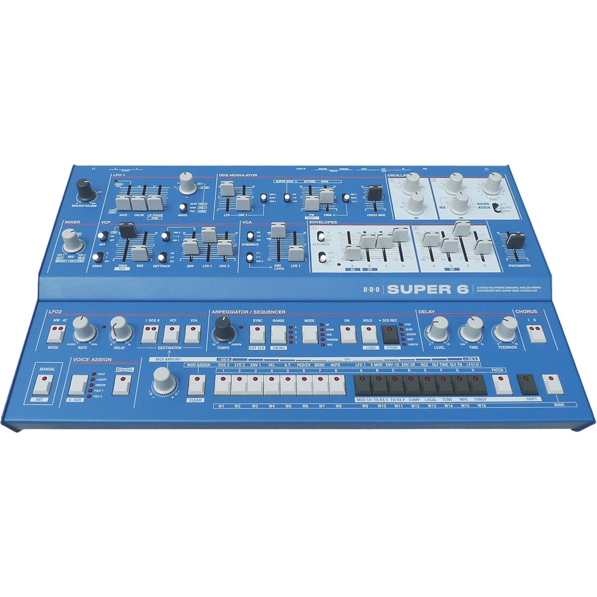 UDO Audio Super 6 Desktop 12-Voice Polyphonic Synthesizer - Blue View 1