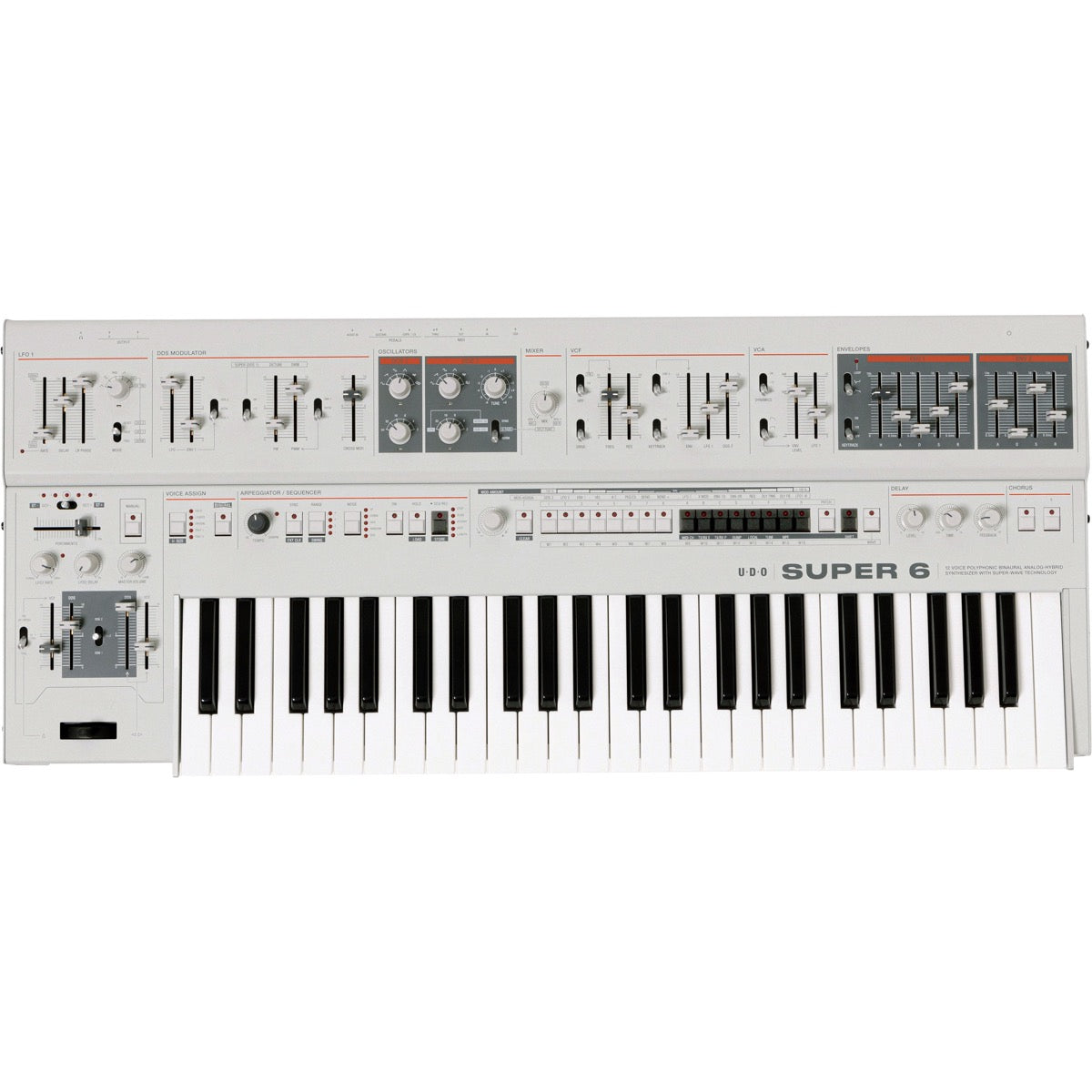 UDO Audio Super 6 12-Voice Polyphonic Keyboard Synthesizer - White View 1
