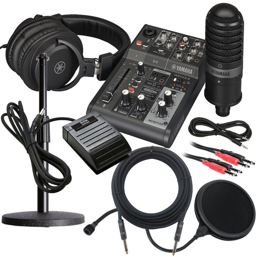 Collage of the components in the Yamaha AG03 MK2 Live Streaming Pack - Black STUDIO KIT bundle