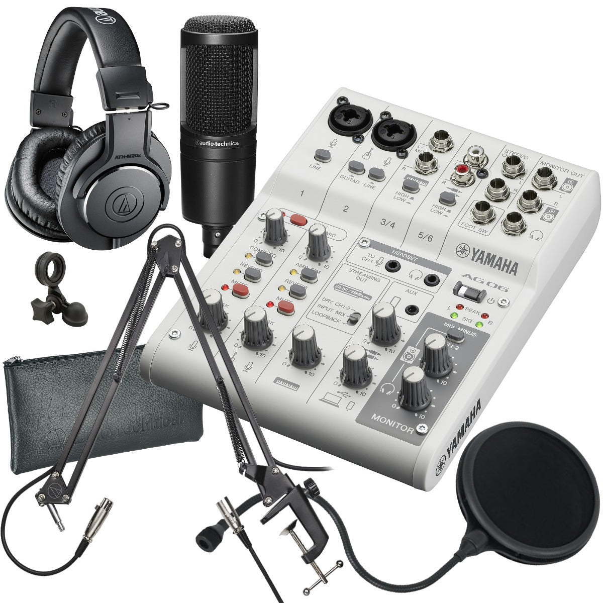 Yamaha AG06 Mk2 Live Streaming Mixer and USB Audio Interface - White  PODCASTING PAK