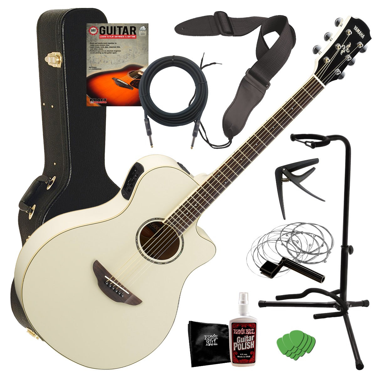 Yamaha APX600 Acoustic-Electric Guitar - Vintage White COMPLETE GUITAR BUNDLE