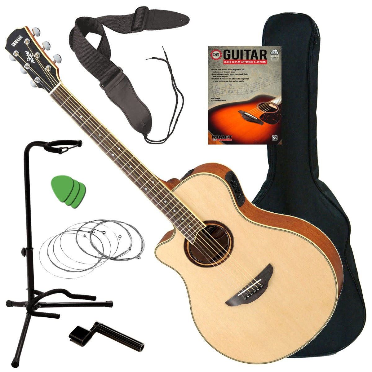Yamaha APX700IIL Acoustic-Electric Guitar Left Natural GUITAR ESSENTIALS BUNDLE