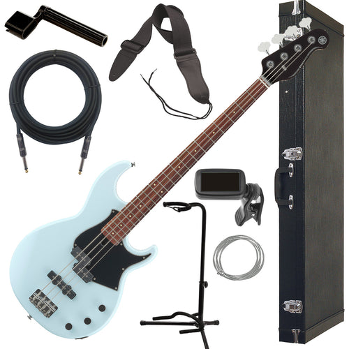 Collage image of the Yamaha BB434 Electric Bass Guitar - Ice Blue COMPLETE BASS BUNDLE