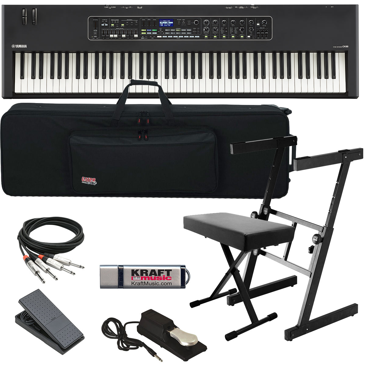 Collage image of the Yamaha CK88 Stage Keyboard STAGE ESSENTIALS BUNDLE