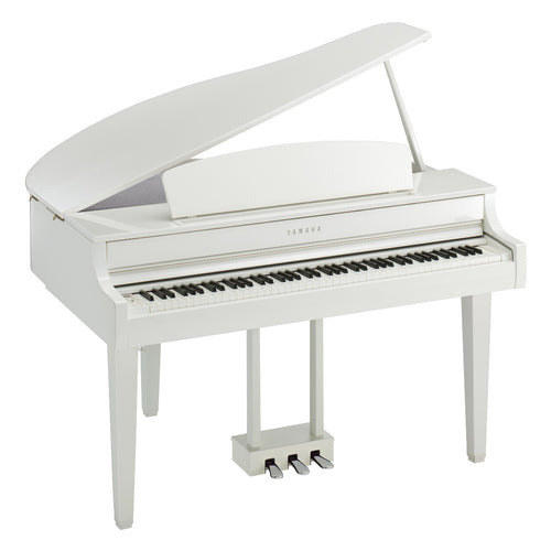 3/4 view of Yamaha Clavinova CLP-765GP Digital Piano - Polished White showing front, top and left side