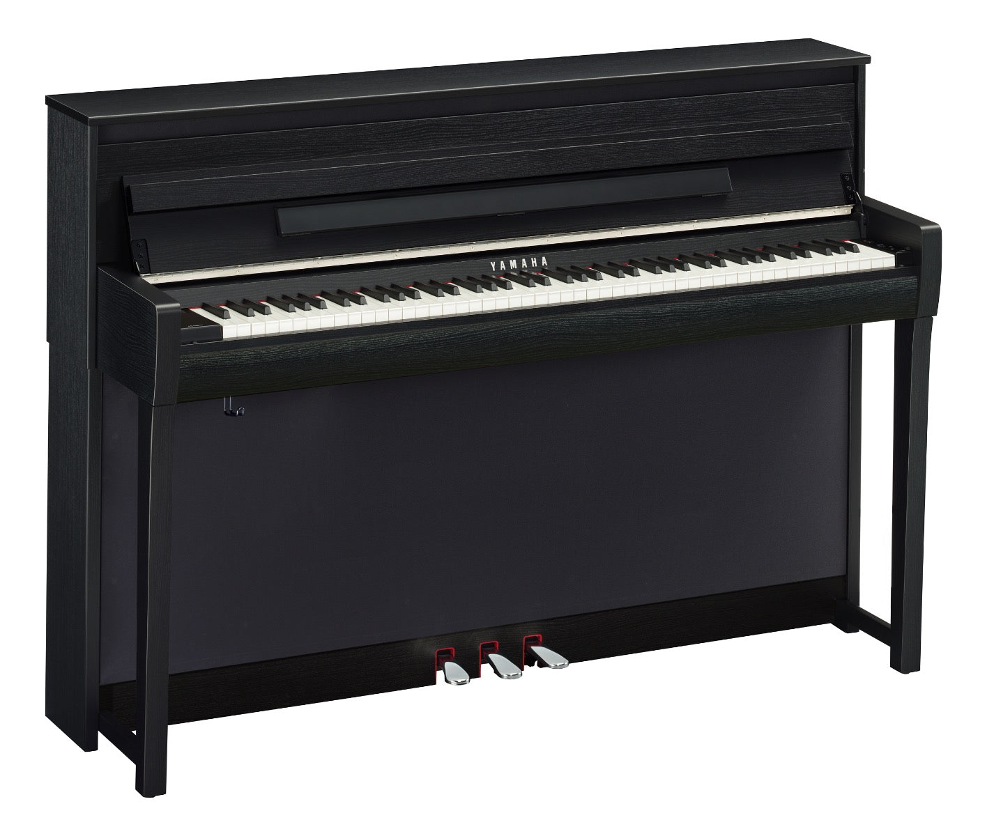 3/4 view of Yamaha Clavinova CLP-785 Digital Piano - Matte Black showing front, top and left side