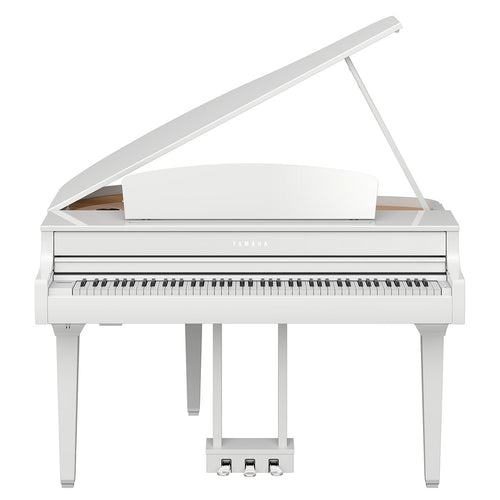 Perspective view of Yamaha Clavinova CLP-795GP Digital Piano - Polished White showing front and top